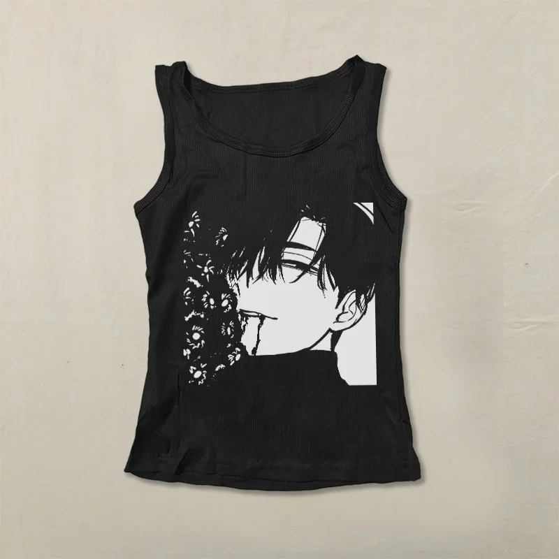 Y2k Style esthétique gothique imprimé graphique t-shirt Vintage Punk hauts Grunge débardeurs 2000s Emo fille haut court été femmes vêtements