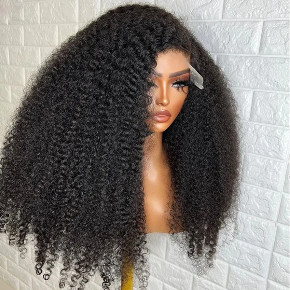 

Glueless Long Soft 180Density 26“ Natural Black Kinky Curly Lace Front Wig For Women BabyHair Preplucked Heat Resistant Daily