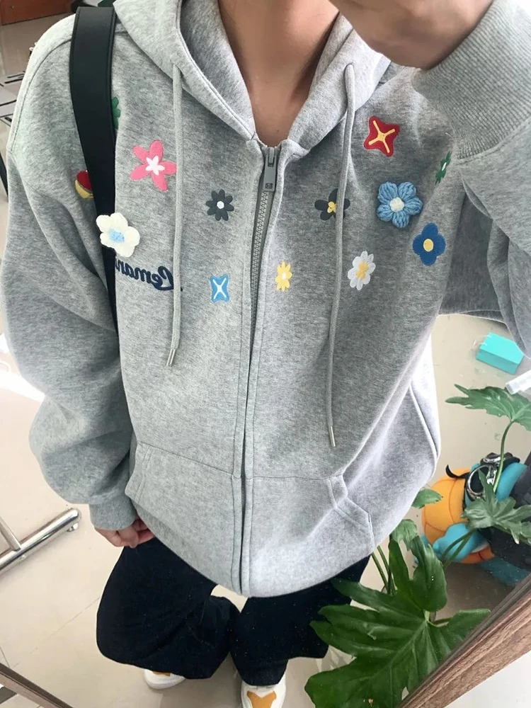 

Милые толстовки с 3D цветочным принтом, женские винтажные толстовки в консервативном стиле с вышивкой, милые толстовки с ленивым ветром, спортивные толстовки на молнии из чистого хлопка, повседневная новая верхняя одежда