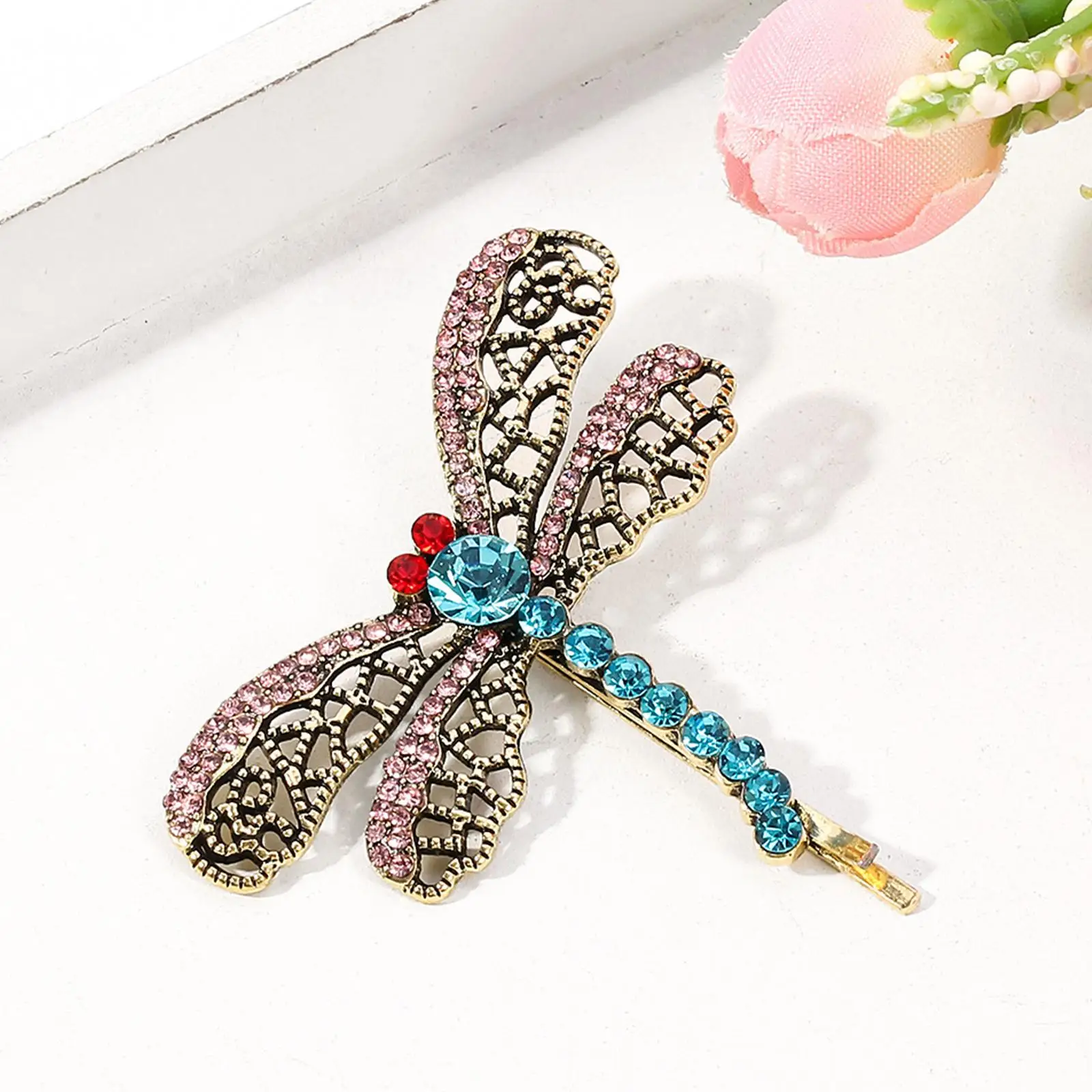 Vintage Dragonfly Hair Pin Bobby Pin Halloween Retro Rhinestone Dragonfly Hair Clip Side Clips One word clip dragonfly for Girls