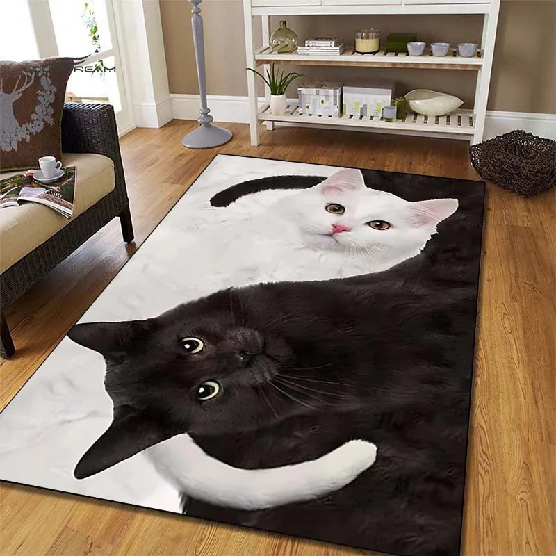 

1pc Black And White Cat Entry Doorway Floor Rug Area Rug For Living Room Bedroom Chair Carpet Home Decor Gift for Office Outdoor