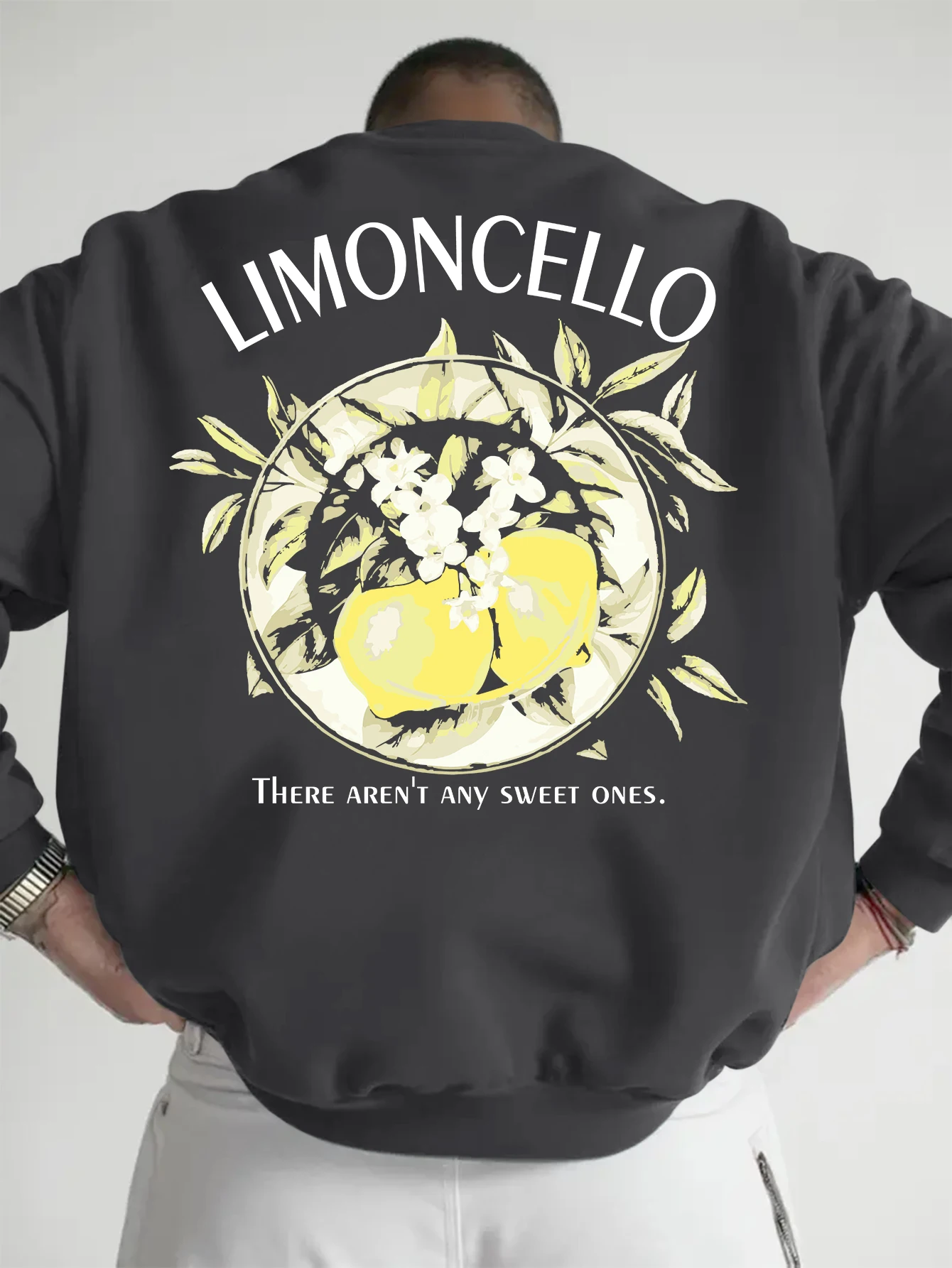 Men Limoncello Lemon Graphic Sweatshirt Vintage Botanical Floral Print Crewneck Aesthetic Quote Oversized Streetwear Pullover