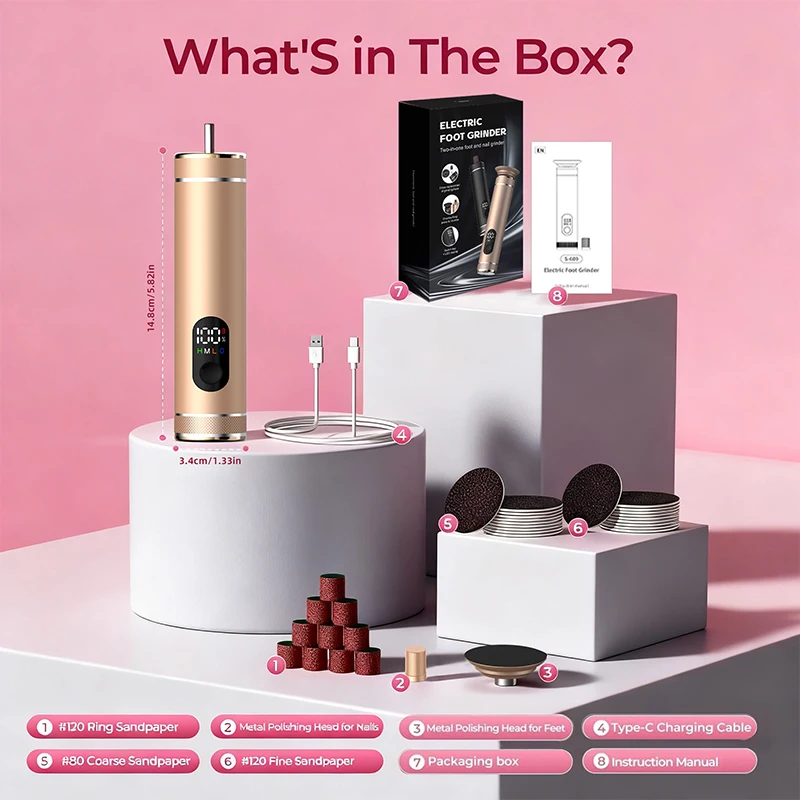 أدوات العناية الكهربائية للقدم واليد 2 في 1 من سبائك الألومنيوم، مزيل مسامير القدم الكهربائية، مطحنة طعام كهربائية مع صندوق هدايا #6