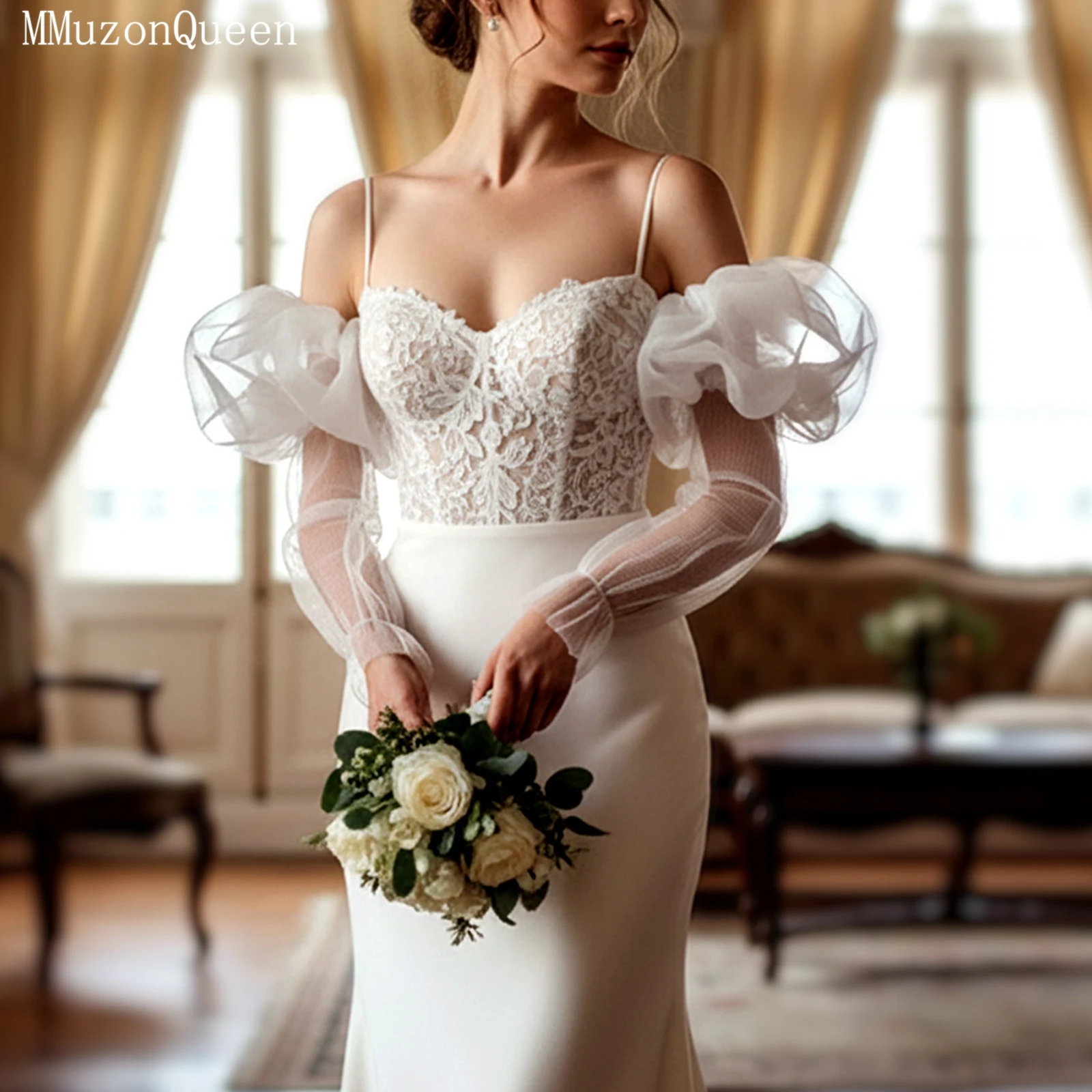 

Женские перчатки TOPQUEEN с рукавами-фонариками, свадебные перчатки кремово-белого цвета, эластичные, съемные, короткие, свадебные аксессуары VM179