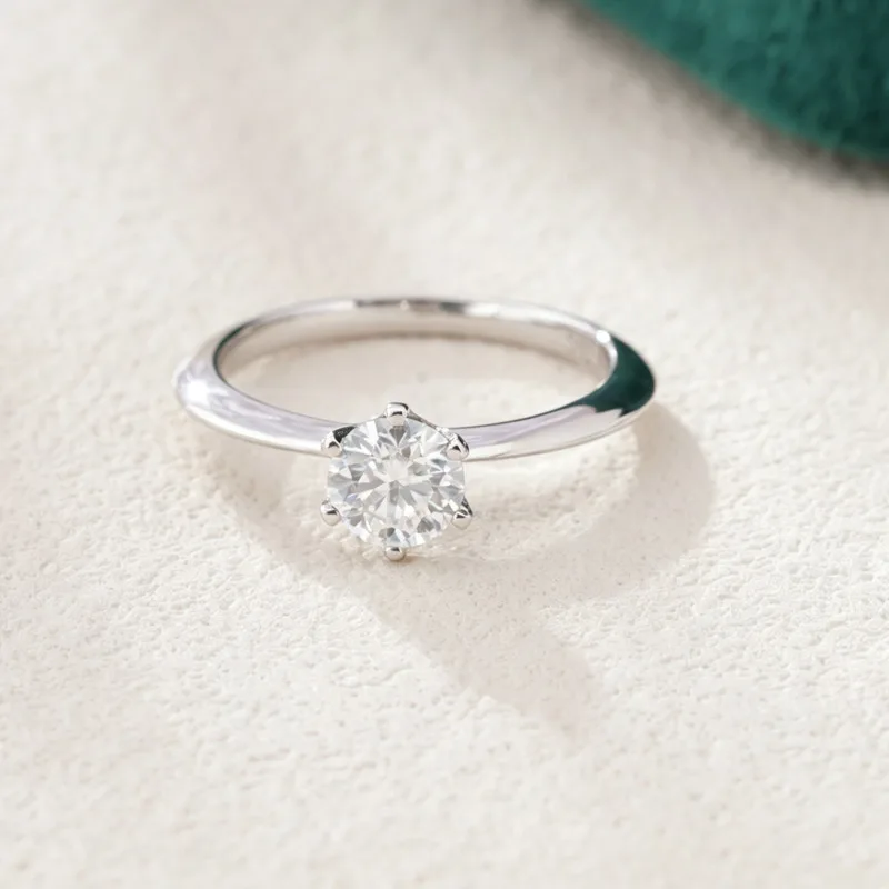 BR 0.5ct D Color Moissanite Ring 6-Prong Solitaire S925 Silver 18K White Gold Plated Round Cut Simple Engagement Wedding Jewelry 3