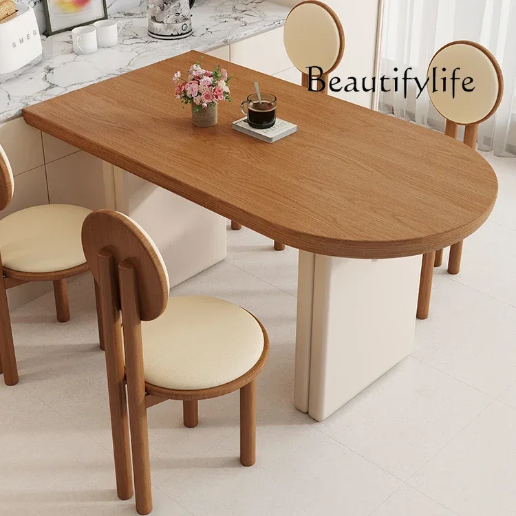 Mesa de comedor ovalada N36 de madera maciza, semicircular, con arco contra la pared, mesa de comedor tipo isla y conjunto de sillas
