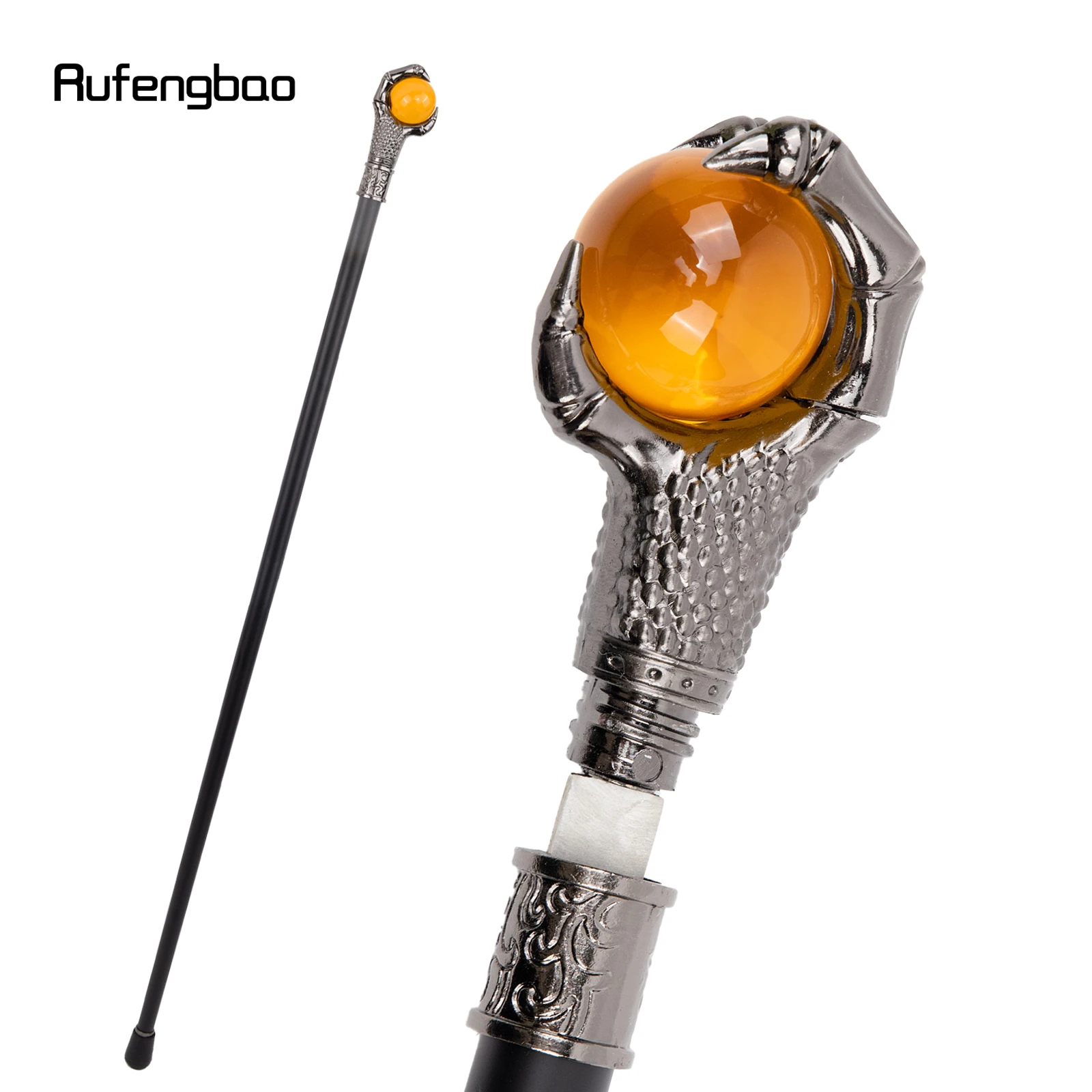 Dragon Claw Grasp Orange Glass Ball Single Joint Silver Walking Stick with Hidden Plate Self Defense Cane Cosplay Crosier 93cm