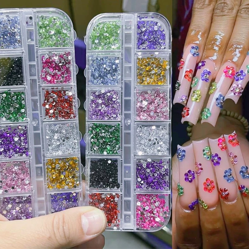 12Colors/Set 2mm Rhinestones Nails Art Accesorios 3D Acrylic Non Hotfix DIY Decorations Super Bright Crystal Gem Nail Supplies*