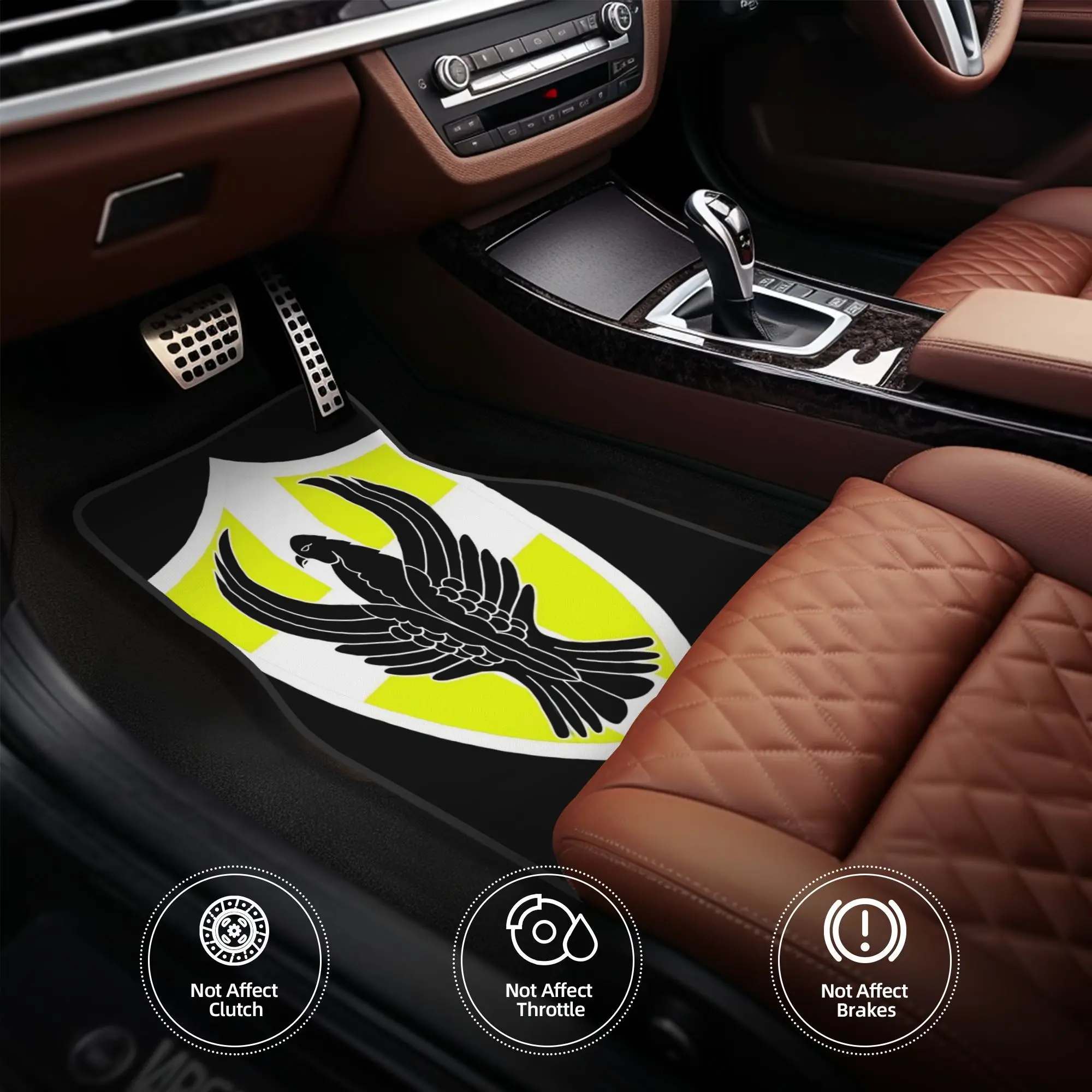 Set Of 4 Car Floor Mats Featuring The Pontian Eagle On A Shield Logo, Made From Durable Polyester Fiber. Perfect Fit For Vehicle