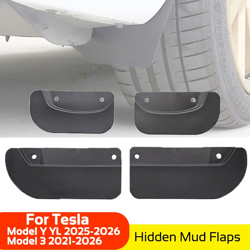 Invisible Mud Flaps for Tesla Model 3 Y YL 2025-2026 Hidden Wheel Mudguards Soft TPE Mudflaps Front Rear Fender Car Accessories
