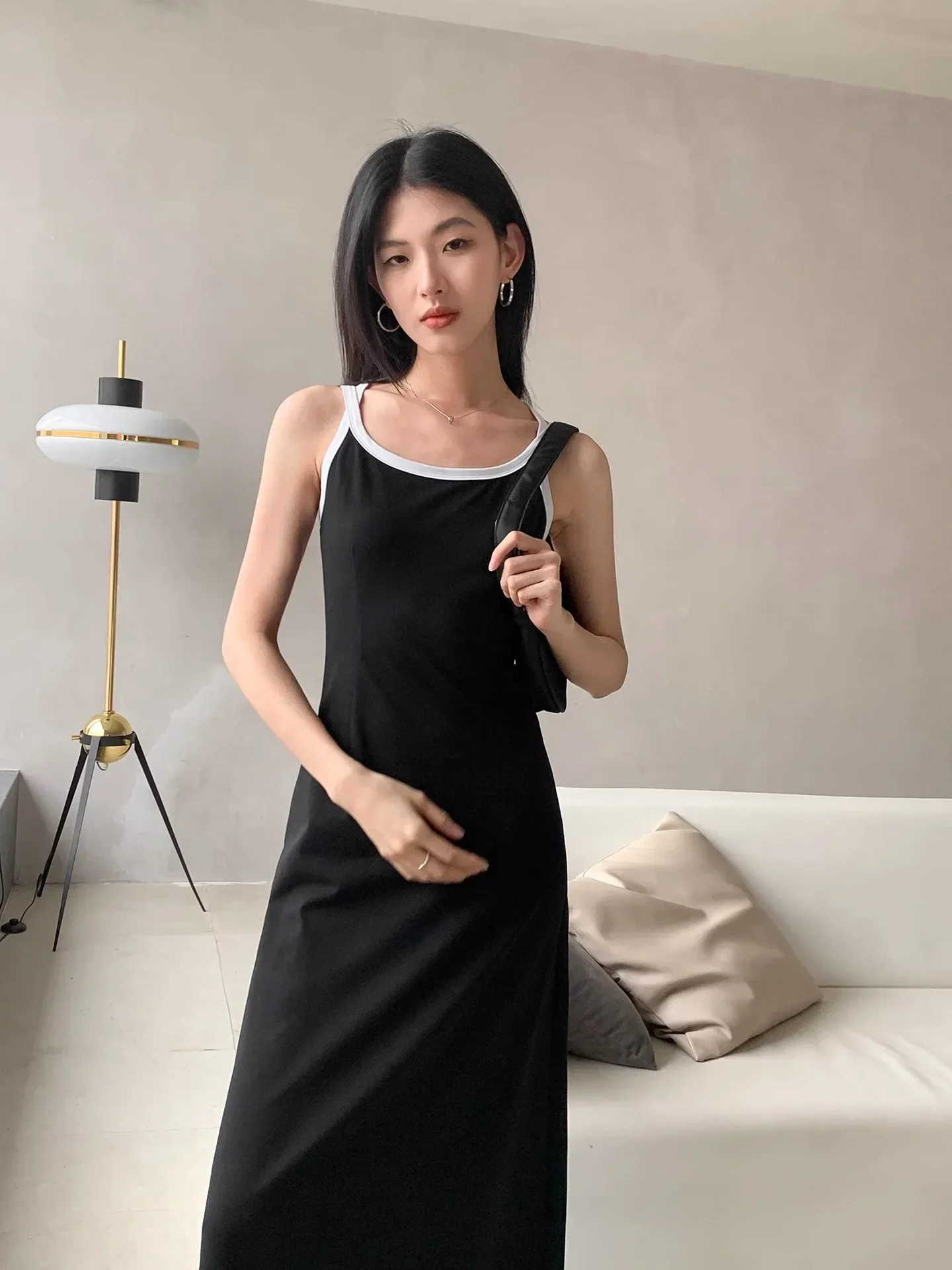 Korean Style One Piece Black Dress Women Y2k Aesthetic Backless Spaghetti Strap Long Corset Dresses Summer Vestidos