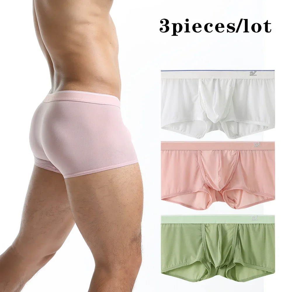 3 PCS Mens Low Waist Boxer Briefs Elastic Underwear Open Front Soft Pouch Underpants with Low Waist Shorts Trunks