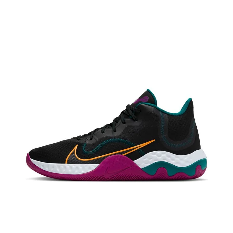 Nike Renew Elevate Fabric Cushioning Slip Resistant Mid top Basketball Shoes Unisex Black Green Purple CK2669-005