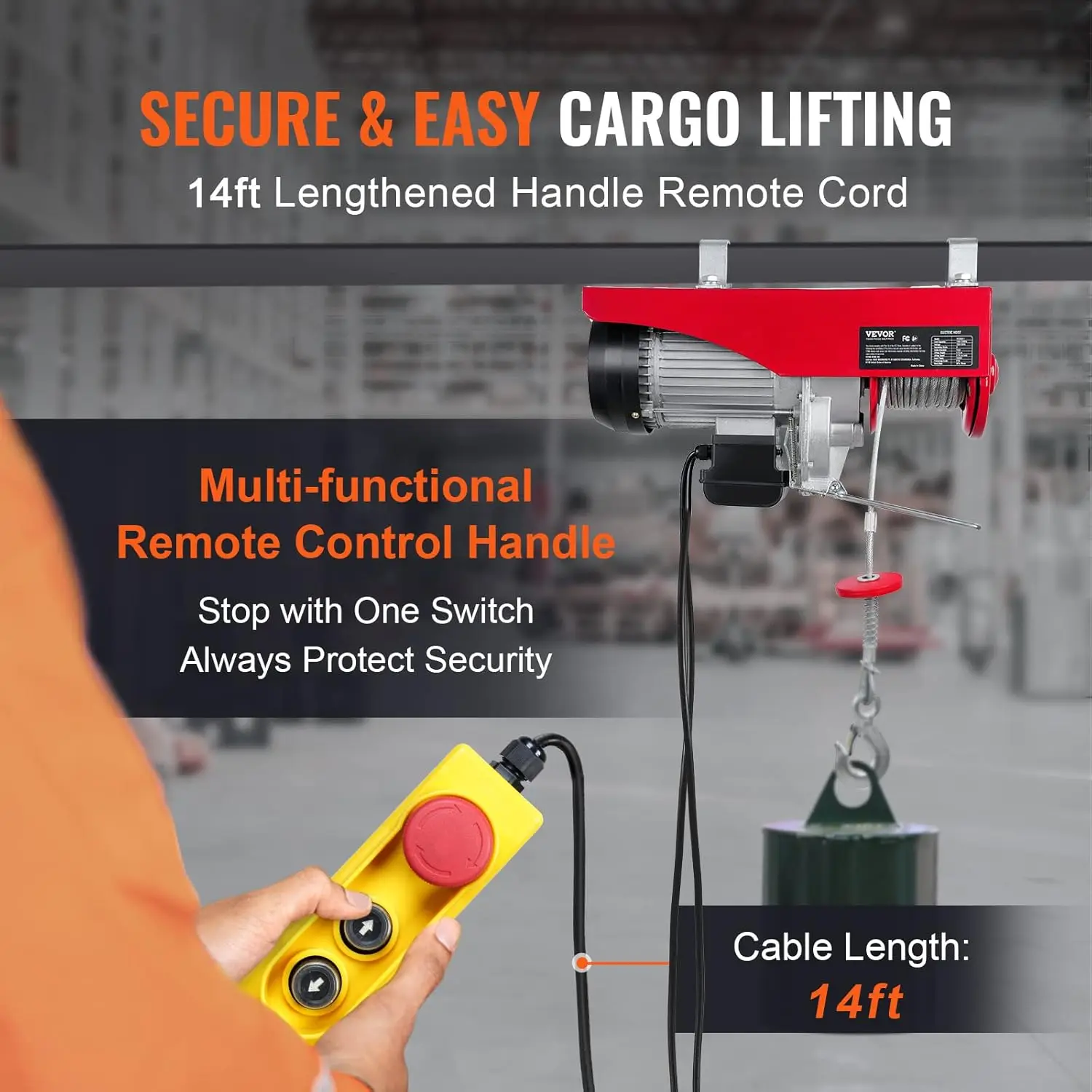 1320 LBS Lift Hoist, 110V Hoist, Remote Control Winch Overhead Crane Lift Electric Wire Hois