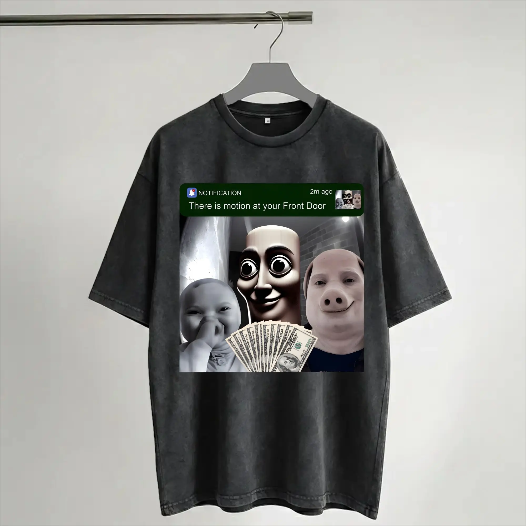 tung sahur ai baby john pork there is motion at your front door  Merch Washed T Shirts for Men Women Streetwear Hip Hop T-Shirts