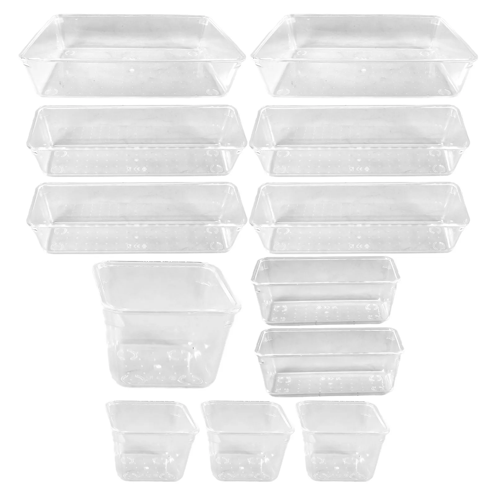 

13 Pcs Plastic Storage Box Set Transparent Desk Drawer Organizer Tray Office Kitchen Bedroom Versatile Reusable