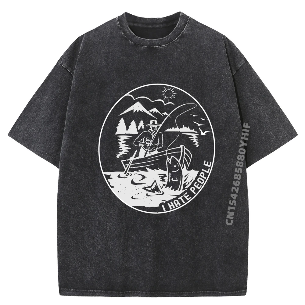

I Hate People Mountain Camping Fishing Lovers Gifts Designer T Shirt Men Clothes Oversized Washed Shirt Gothic Style