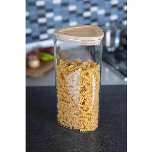 Acar With Bamboo Lid Triangle Glass Jar 1.25 Lt