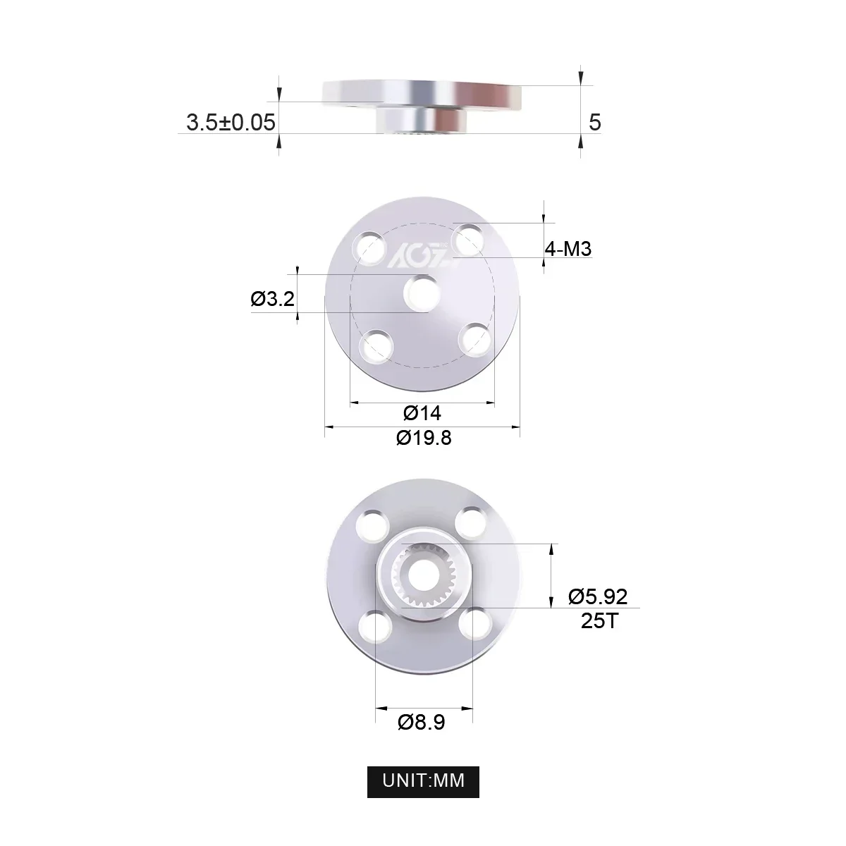 AGFRC HSO07 3.8g รอบรูป 25T Servo แผ่นโลหะ Horn Arm สําหรับแขนหุ่นยนต์วงเล็บเครื่องบิน Part