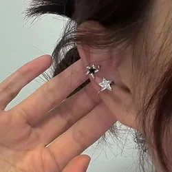 Black White Star Ear Clips for Woman Pentagonal Ear Cuff No Piercing Earring Y2K Clip Earrings Gothic Jewelry Trendy Accessories