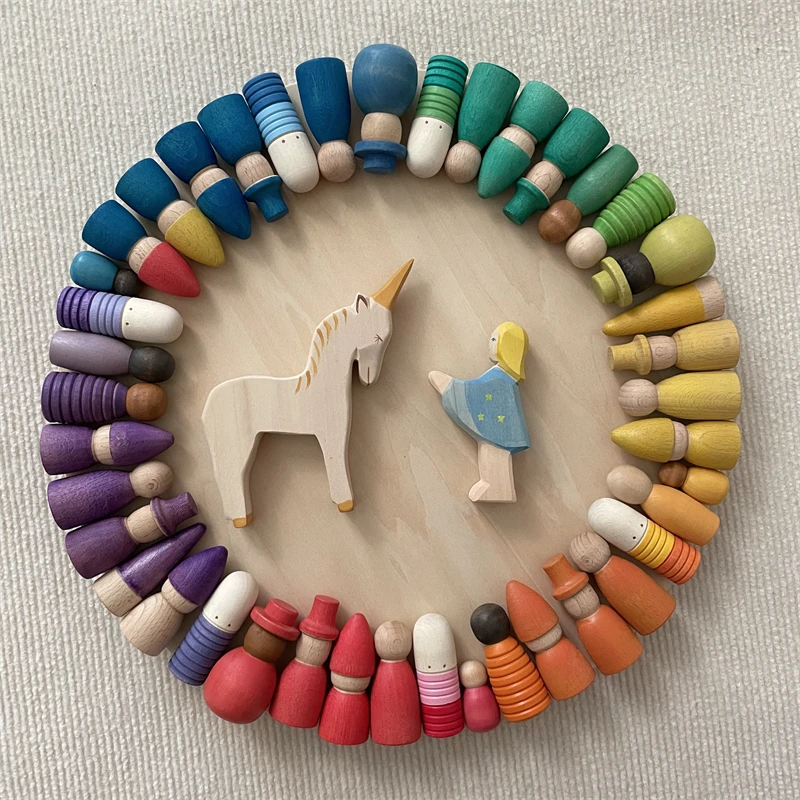 Houten Peg Poppen Regenboog Kleur Baby Cijfers Speelgoed Nordic Decoratieve Voorschoolse Leren Montessori Educatief Speelgoed