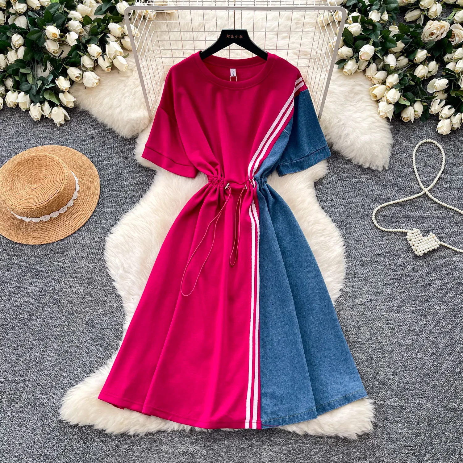 

Women Dresses Long Dress A Line Vestidos Y2k Streetwear Round Neck Short Sleeve Tigth Waist Elegant Party Night Work 2026 Spring