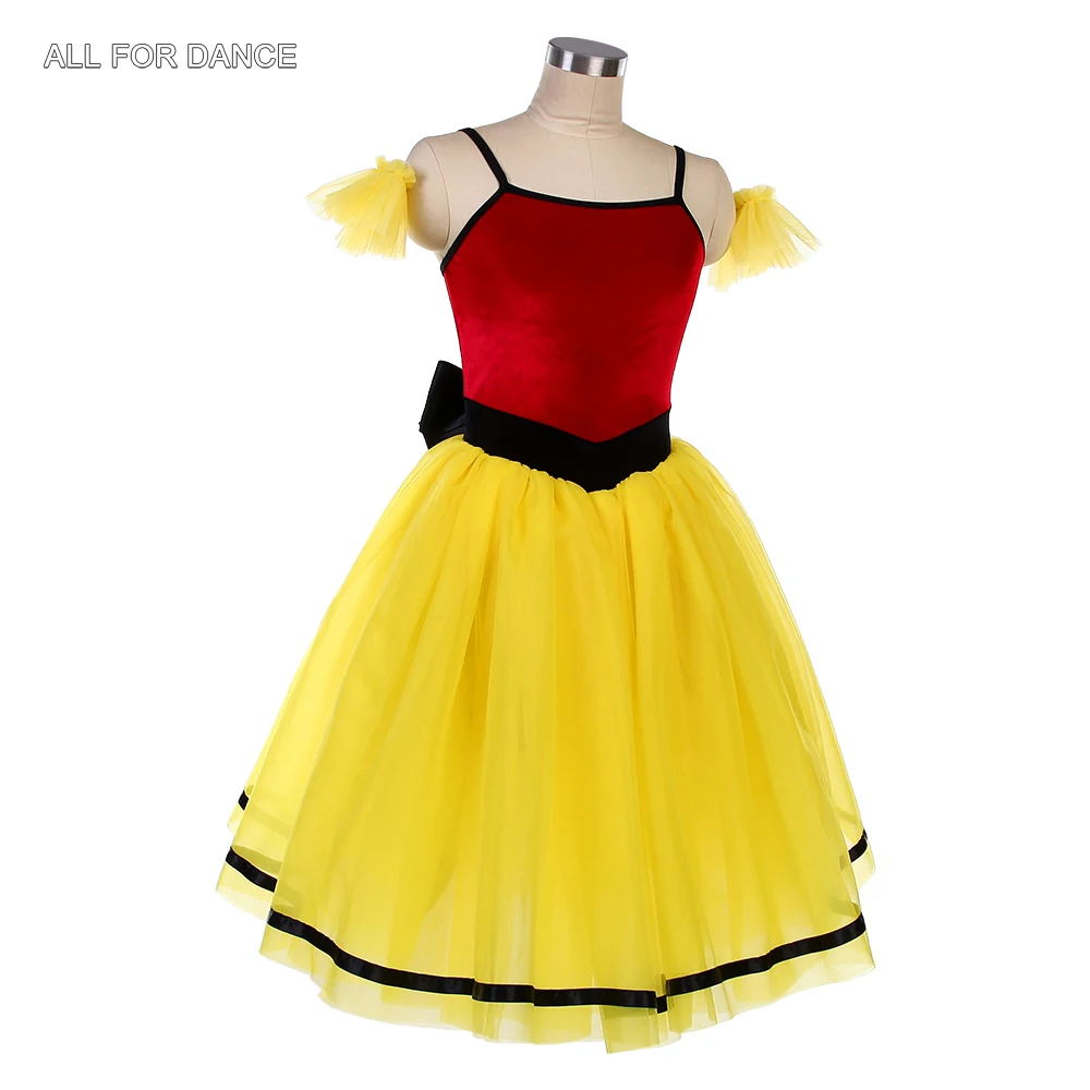 

25158 красный бархатный топ с желтой романтической балетной пачкой для девочек и женщин, сценические танцевальные костюмы, балетная танцевальная одежда
