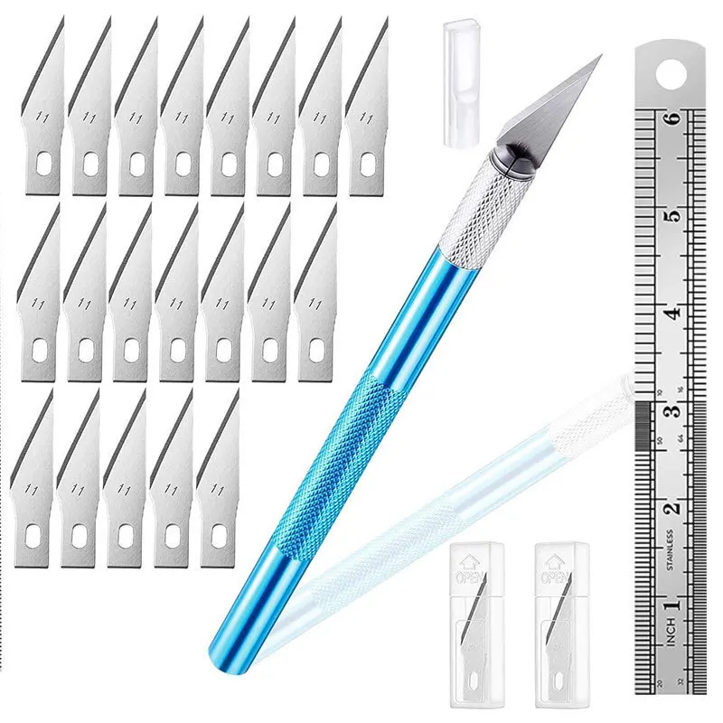 미끄럼 방지 금속 메스 나이프 키트, 조각 공예 나이프, 휴대폰 PCB 수리 수공구, #11 블레이드 커터, 40 개, 10 개