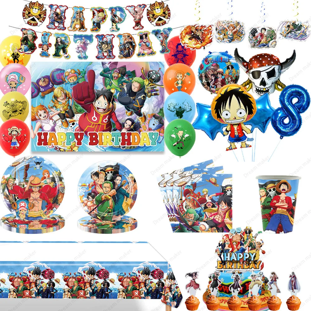 One Piece Geburtstagsparty-Dekoration Partyzubehör Anime-Charakter Luffy Zoro Themen-Ballon Geburtstagsparty-Geschenktüten-Füllmaterial