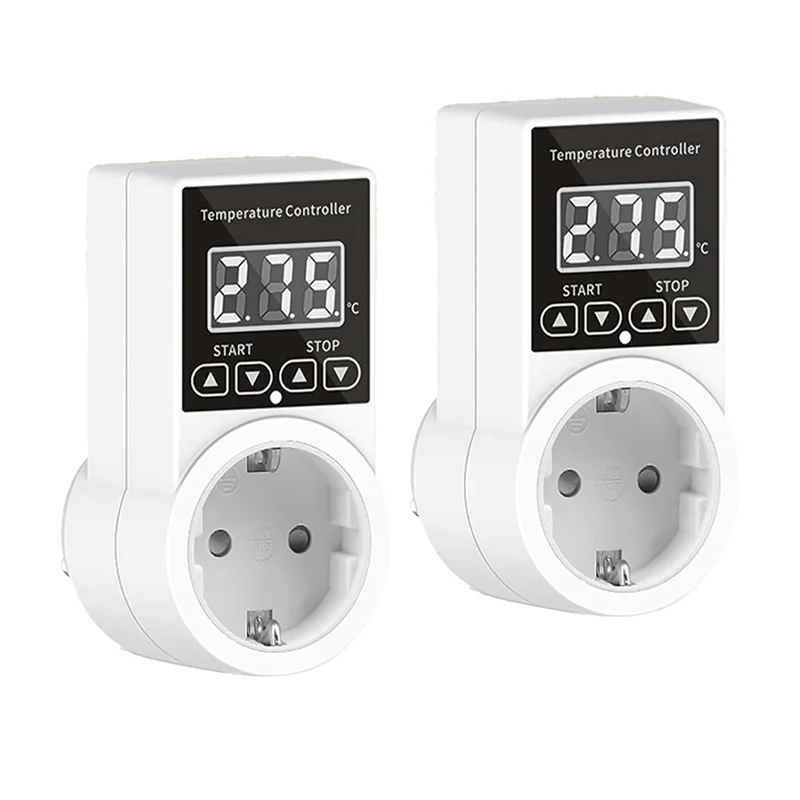

A20F-2Pack Thermostat Socket With Sensor, Digital Temperature Controller Socket, Waterproof Temperature Switch EU Plug
