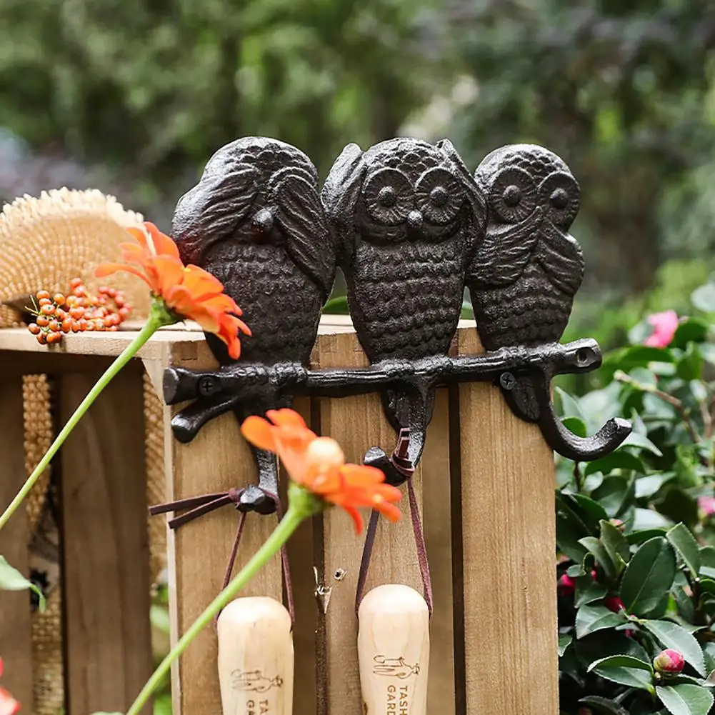 Hollow Owl Hook Wall Hanging Decoration Home Foyer Clothes Couple Cast Iron Black Wrought Iron Garden Courtyard Wall Decoration