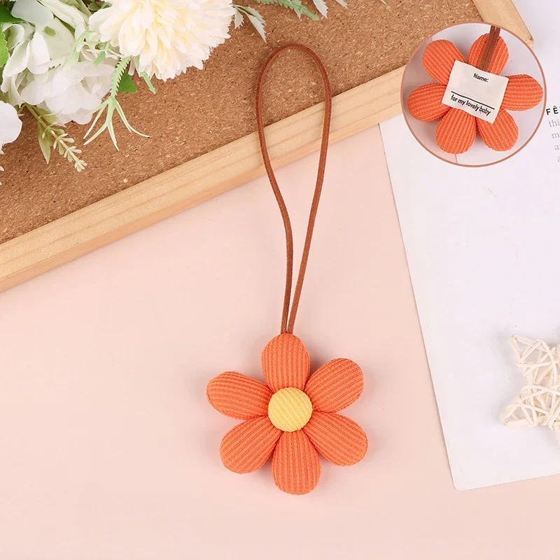 

3D Color Six-petal Flower Name Sticker Pendant Fabric Flower Doll Anti-lost Lanyard Luggage Tag Charm Keychain Bag Decor Toys