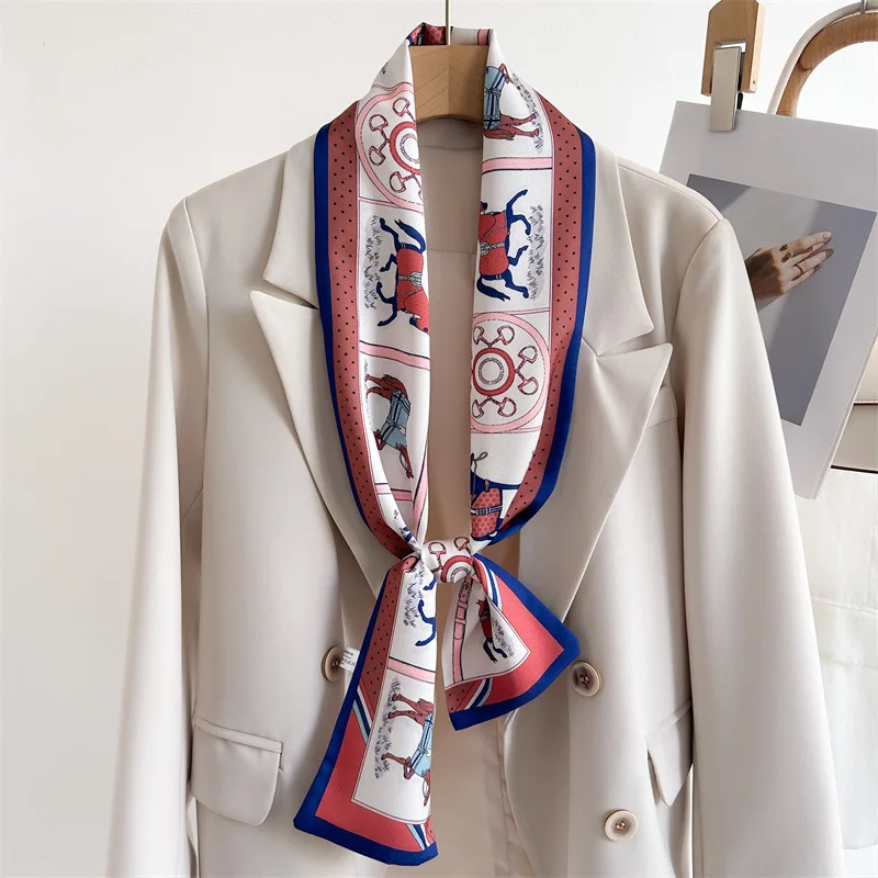Light luxury double-layer scarf ribbon tie packaging decoration suit neckerchief small long hairband scarf women's print