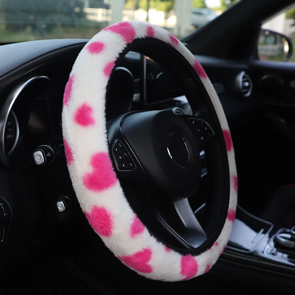Winterwarme, handliebende, bedruckte, randlose Auto-Lenkradabdeckung für 14,5–15 Zoll Fahrzeuge – Autozubehör für Frauen – Detail 7