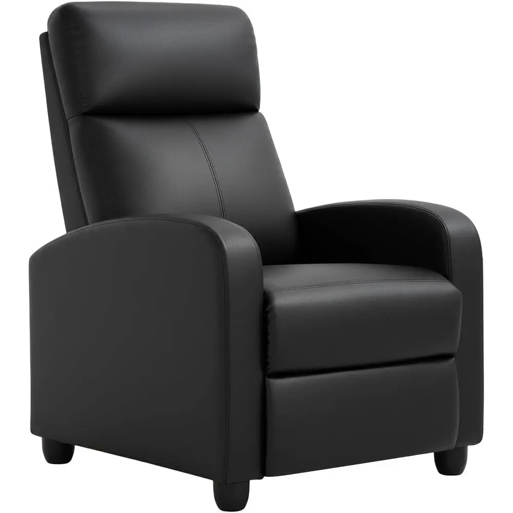 

Black Leather Single Recliner Chair with Lumbar Support and Padded Backrest for Home Theater, Living Room, and Bedroom