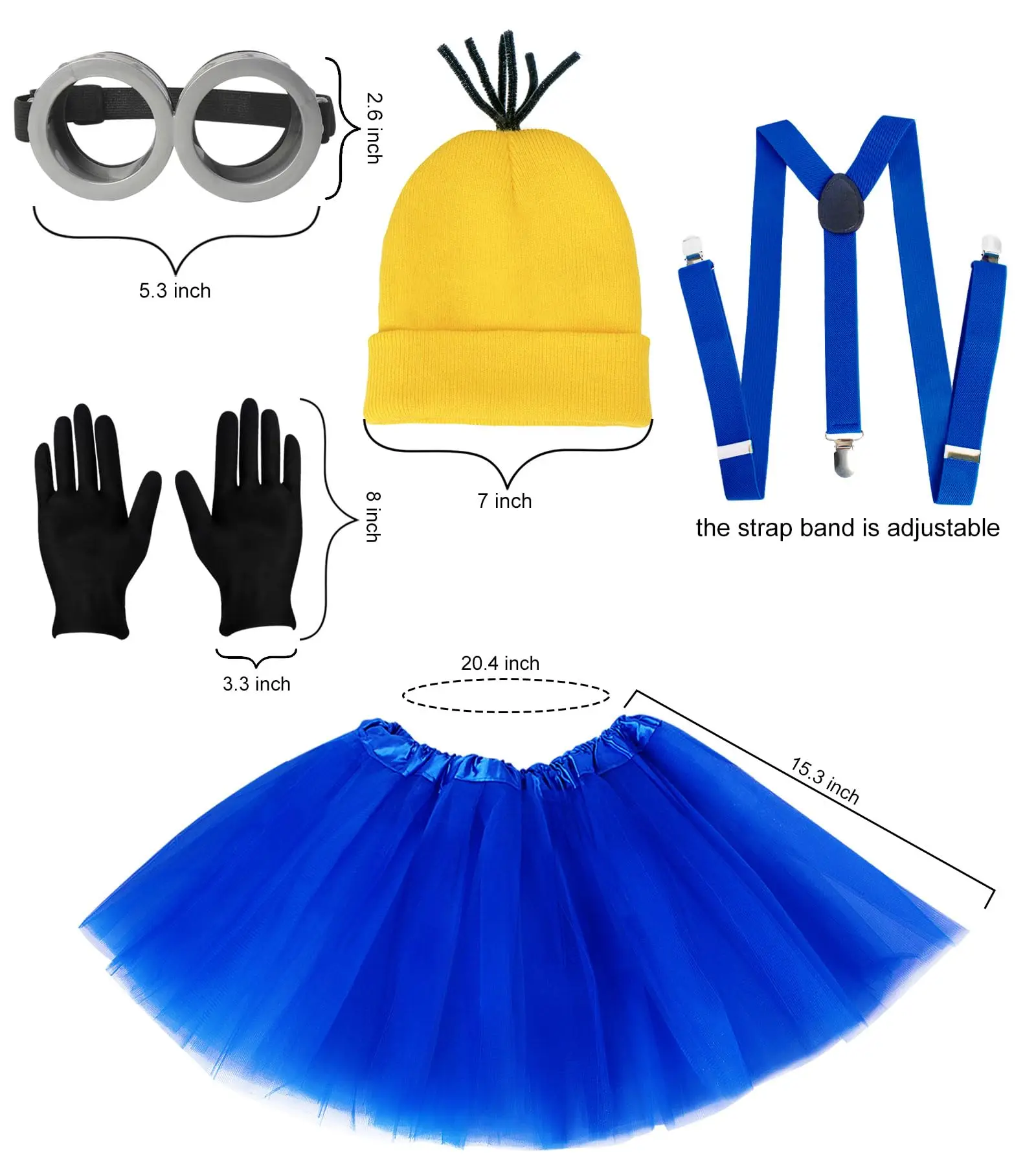 5 PCS Halloween Costumes for Women Adult,Halloween Cosplay Dress up Halloween Costume Accessories for Women, Goggles/Beanie/Blue Tutu Skirt/Suspenders/Gloves,Family Themed Parties,Role Play