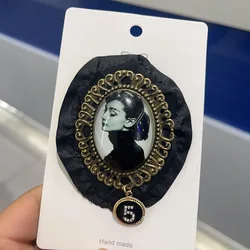 Korean Vintage Brooches Fabric Beauty Head Lapel Pins for Women Sweater Collar Pin  Badge Accessories Clothing Decoration Gifts