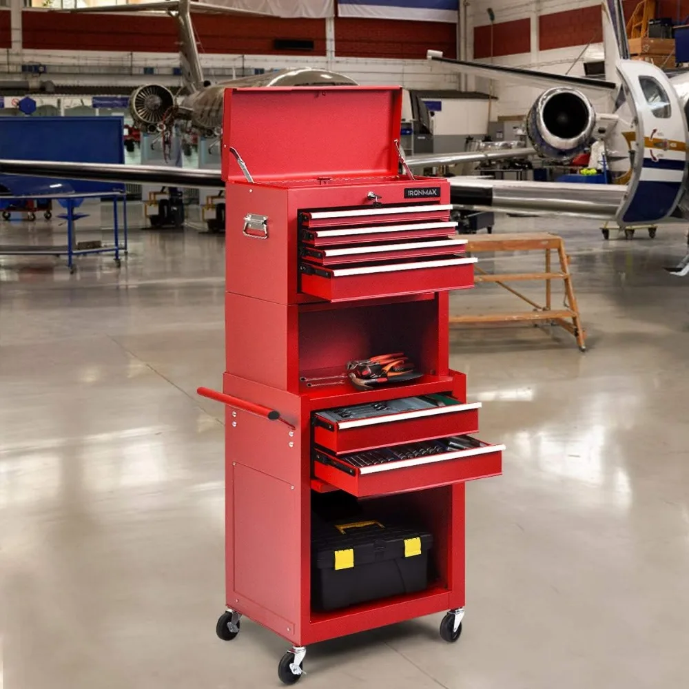 ユニバーサルロック式3-in-1ローリング6段ツールチェスト（取り外し可能な上部キャビネット付き、収納・整理用）