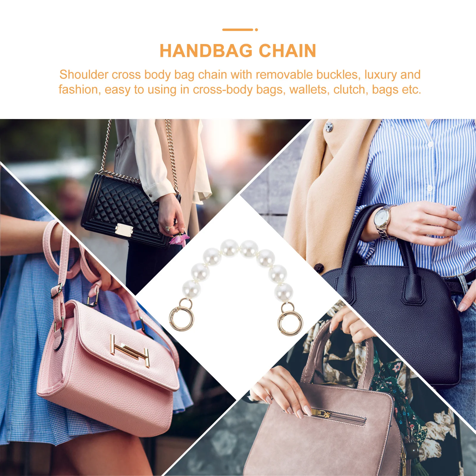 Handbag Chain Handles Green Clutch Bags Women Sparkly Liquids Replacement Strap Pearl Decor DIY Bag Accessories