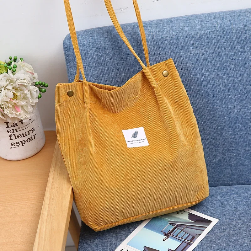 Women Corduroy Shoulder Bag Reusable Shopping Bags Casual Tote New Soft Female Handbag Hot sale Canvas Large Size Pocket