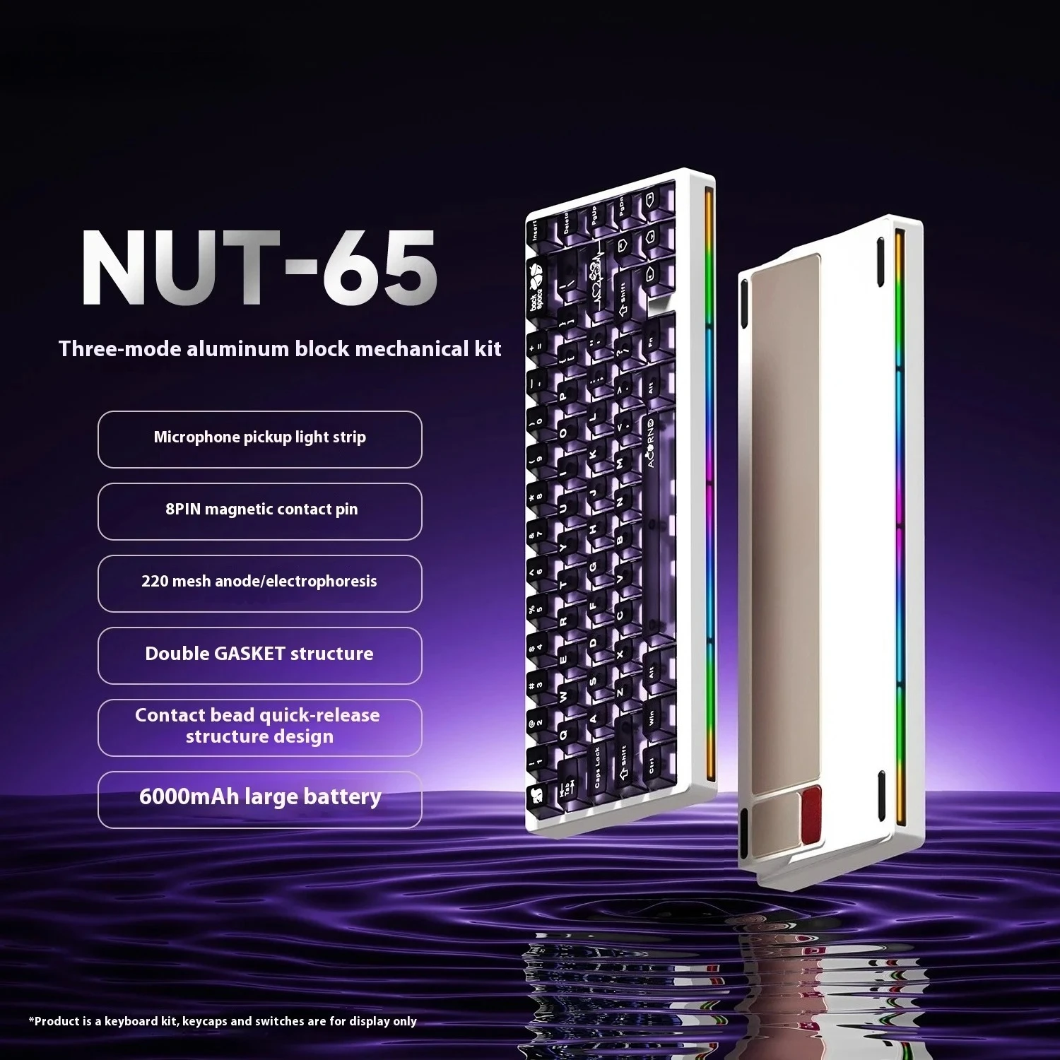 For Weikav NUT65 Aluminum Mechanical Keyboard Kit Three Mode Keyboard Kits Dual Gasket ARGB Light 6000 mAh