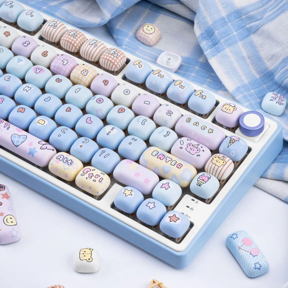 Round Cute MOG Keycap Set PBT 137 Keys Personalized Bun Keycaps for 60/64/84/98/108 Gaming Mechanical Keyboard MX Switch