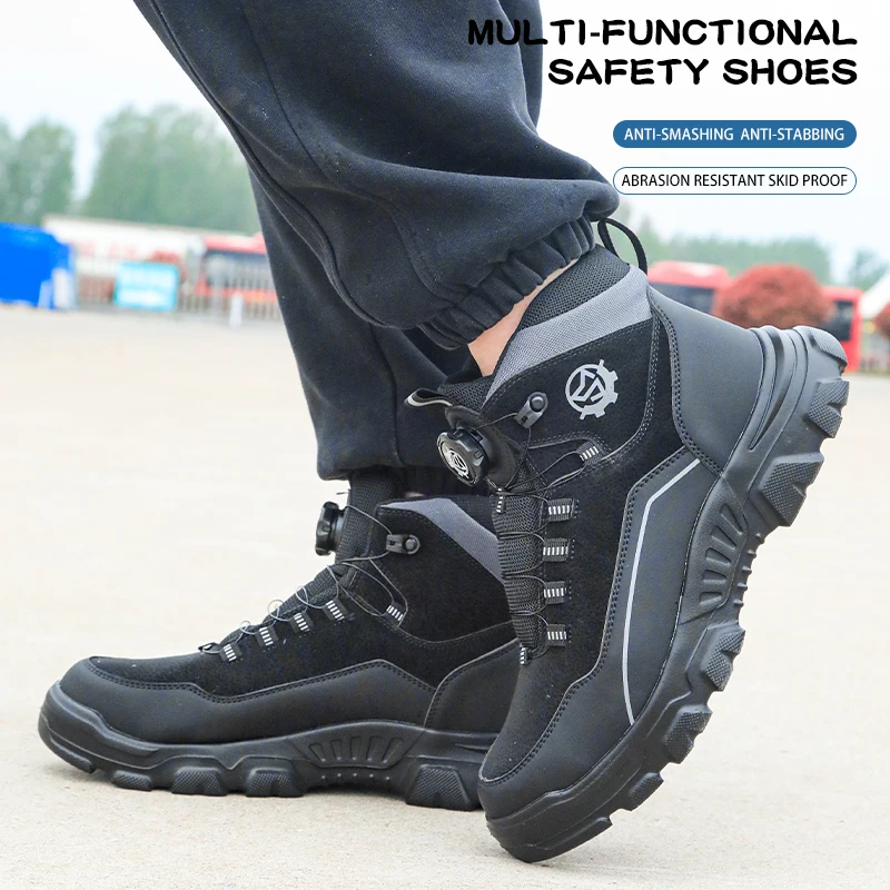High Top Knob Buckle Safety Shoes, Mining Boots, Work Shoes, Anti-Smashing and Anti-Piercing Lightweight