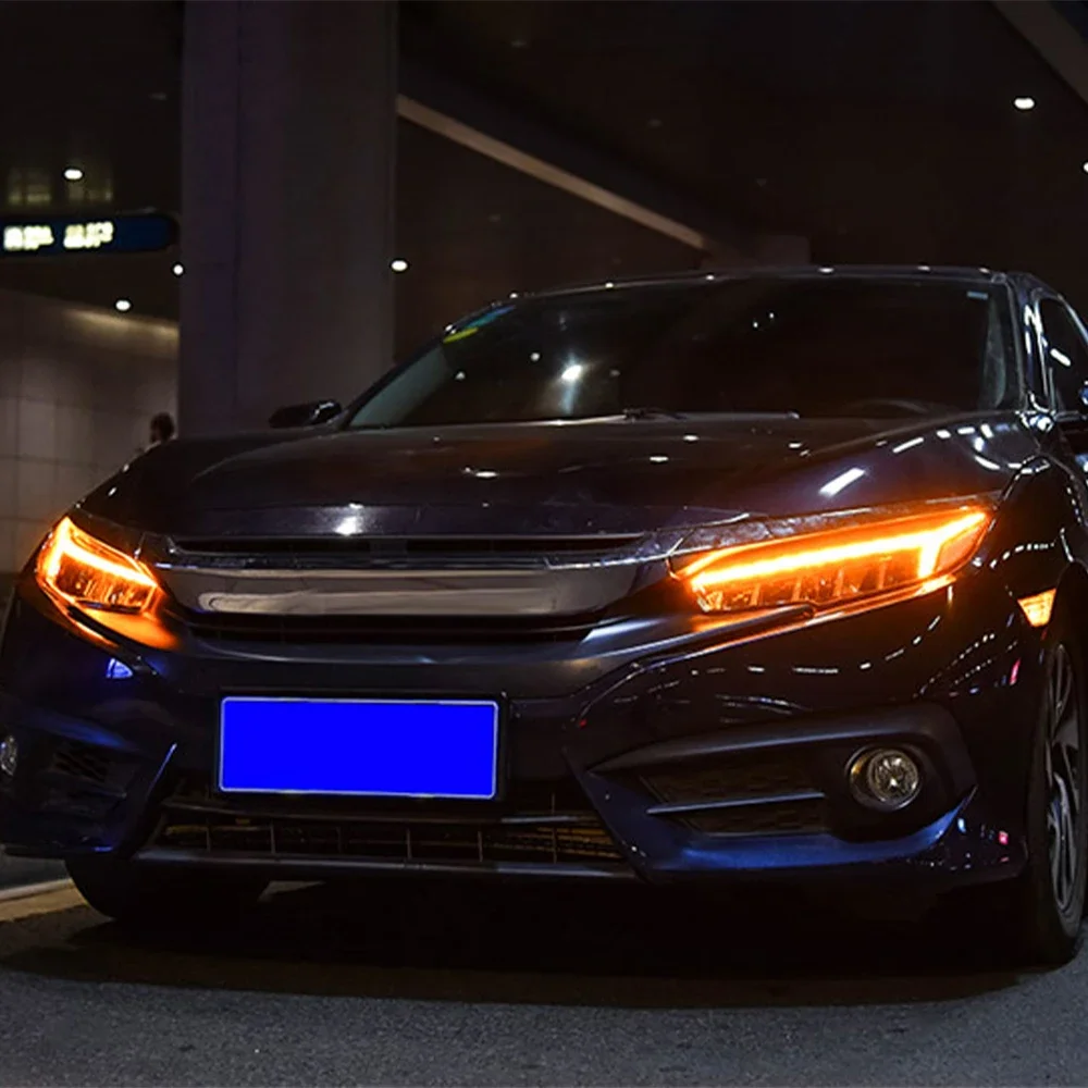 Modified Car Headlight Assembly for Civic X 10Th 2016-2021 Led Auto Upgrade Dragon Wing Style Blink Signal Front Lamp Accessory