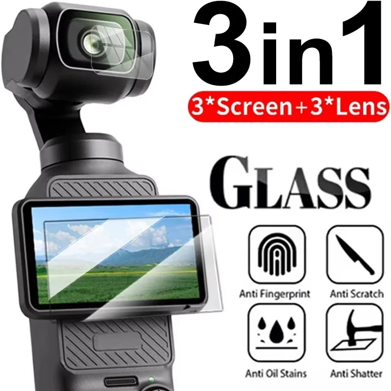 3 peças de vidro temperado 9H HD para DJI OSMO Pocket 3, protetor de tela para OSMO Pocket 3, lente de câmera gimbal, acessórios de proteção de vidro.