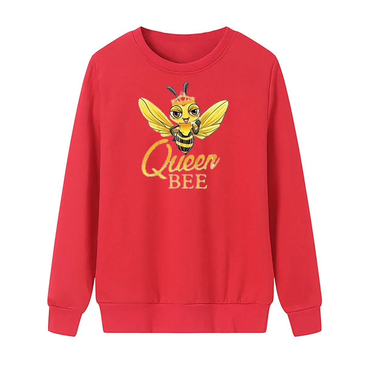 

QUEEN Bee Print Long-sleeved Crewneck Hoodie Sweatshirt Sweatshirts Harajuku Aesthetic Streetwear Women