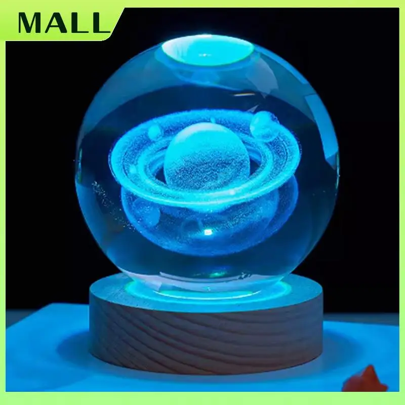 MALL Regalo di San Valentino Lampada a sfera di cristallo galassia Lampada lunare pianeta 3D Luce notturna a LED USB A