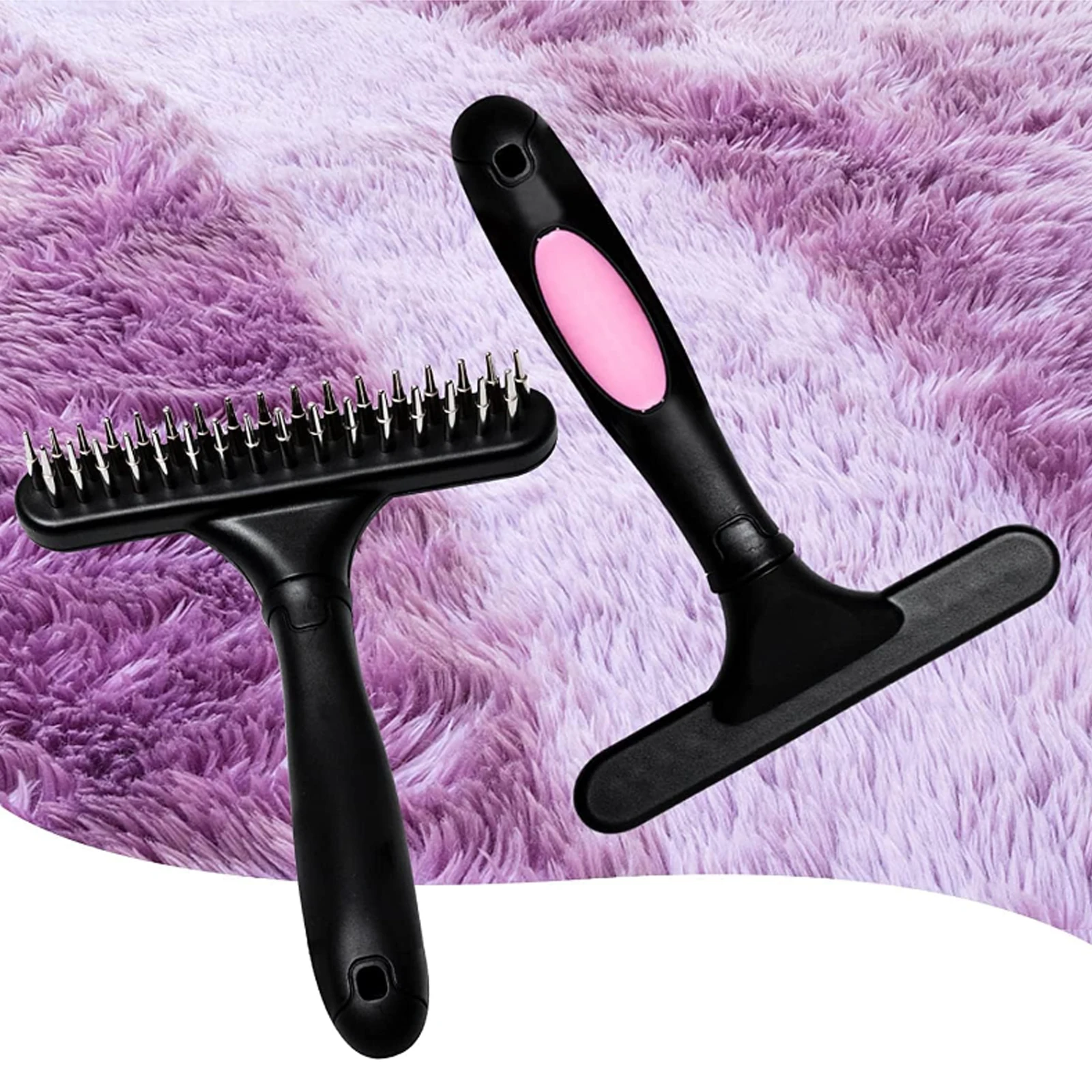 2Pcs Carpet Rake with Handle 2 Row Tooth Handheld Rug Brush Long-Haired Carpet Knotting Comb Rake Carpet Fluffy Restoration Tool