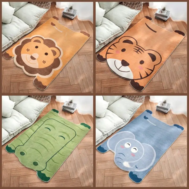 Cartoon Fluffy Carpet For Living Room Animal Plush Bedroom Rugs For Kids Lion Tiger Elephant Soft Nursery Play Mat For Children