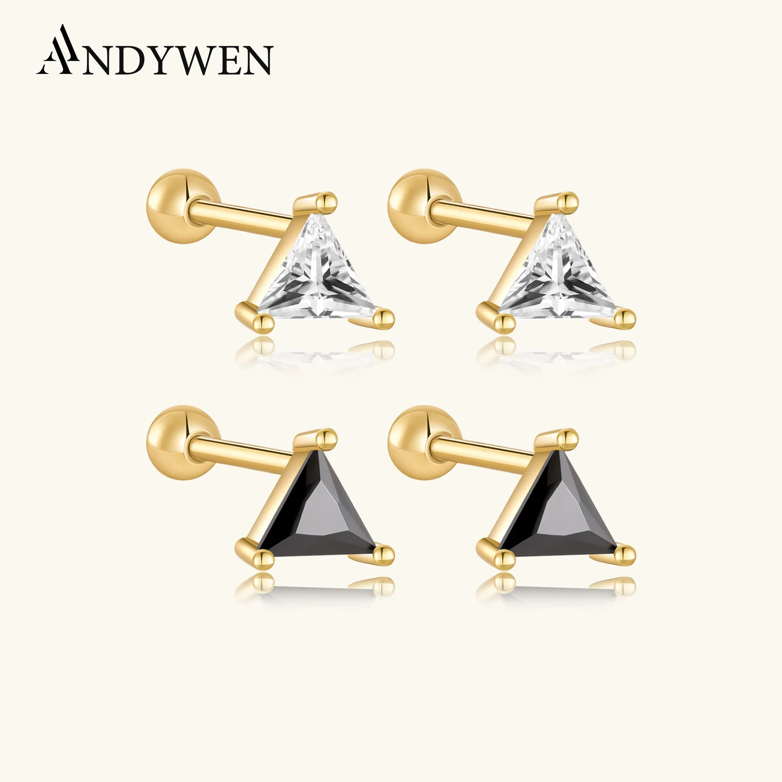 

ANDYWEN стерлингового серебра 925 пробы, летние золотые, черные треугольные серьги-гвоздики для пирсинга, 2023, модные женские ювелирные зажимы, Pendiente